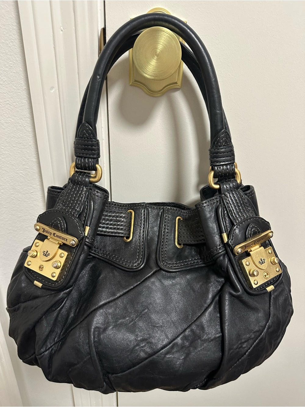 Juicy Couture Black Quilted Leather Hobo with Gold Hardware